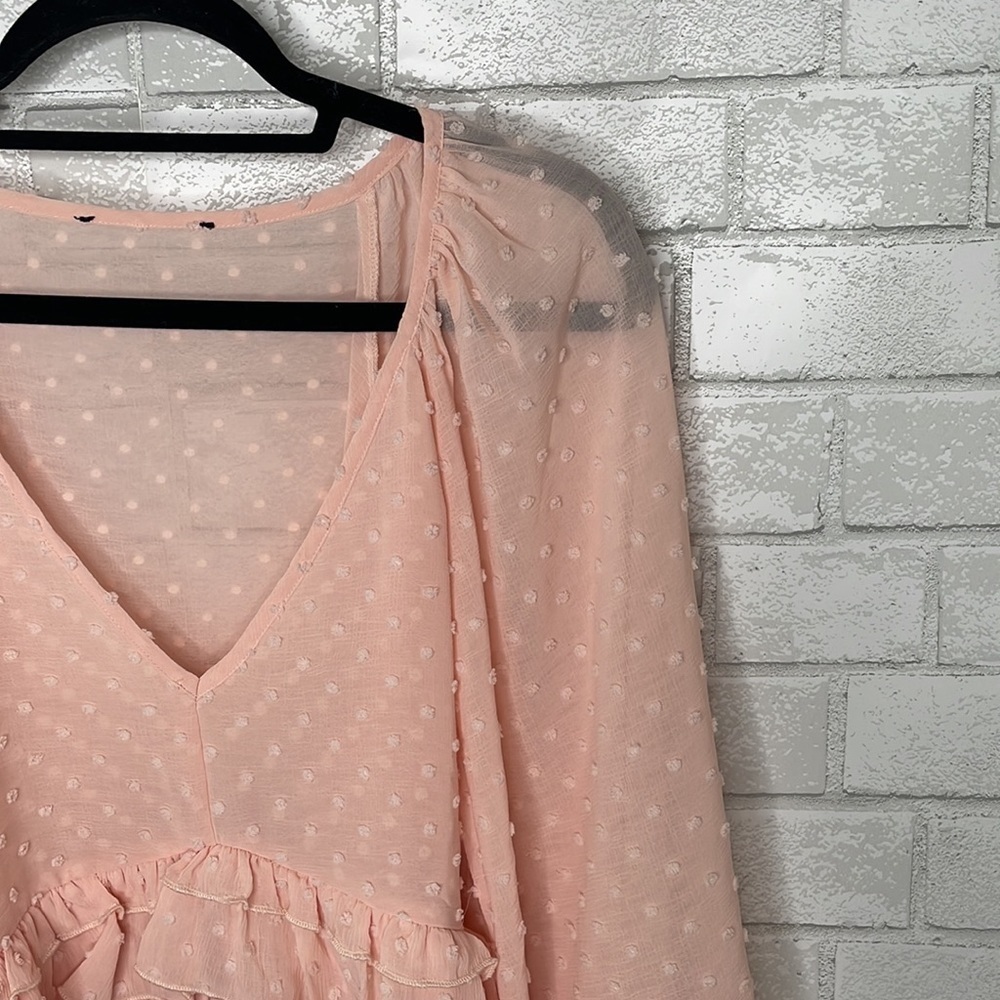 Lulu's Thrills and Frills Blush Pink Swiss Dot Ruffled Long Sleeve Top - Picture 11 of 15